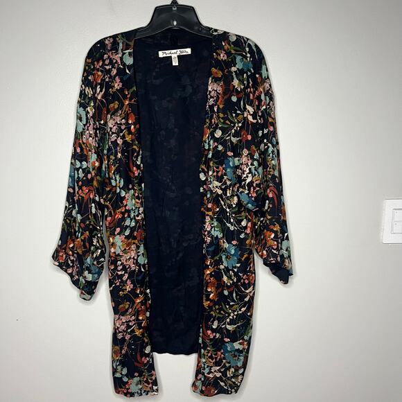 Michael Stars Jules Floral Kimono Womens One Size Open Front Cardigan 3/4 Sleeve - Picture 4 of 8